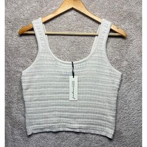 freshman1996 Knit Cropped Tank Top White Ribbed‎ Sleeveless Boho Coastal  Small